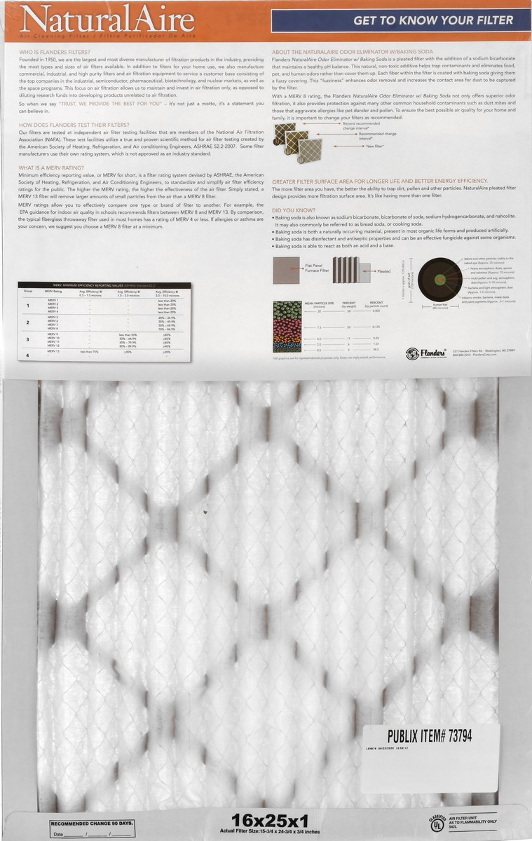slide 5 of 8, NaturalAire 16 x 25 x 1 Odor Eliminator with Baking Soda Air Cleaning Filter 1 ea, 1 ct