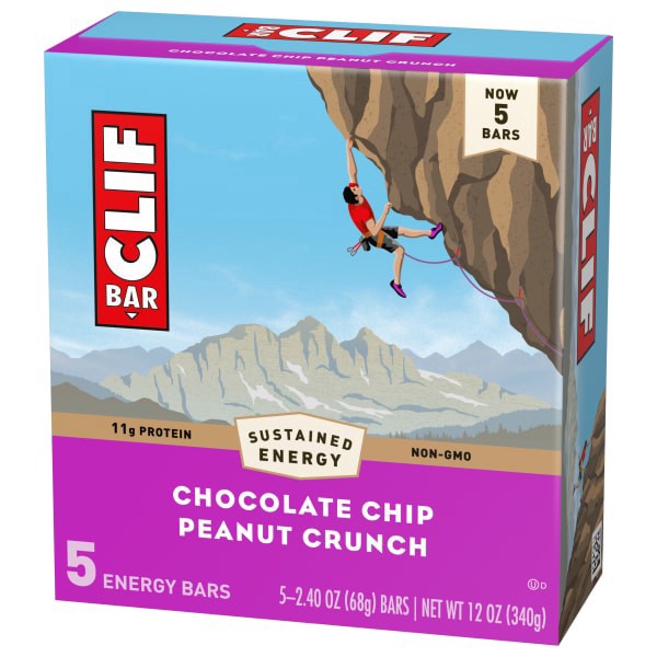 slide 8 of 13, CLIF BAR - Chocolate Chip Peanut Crunch - Made with Organic Oats - Energy Bars - Non-GMO - Plant Based Protein Bars (5 Pack), 12 oz