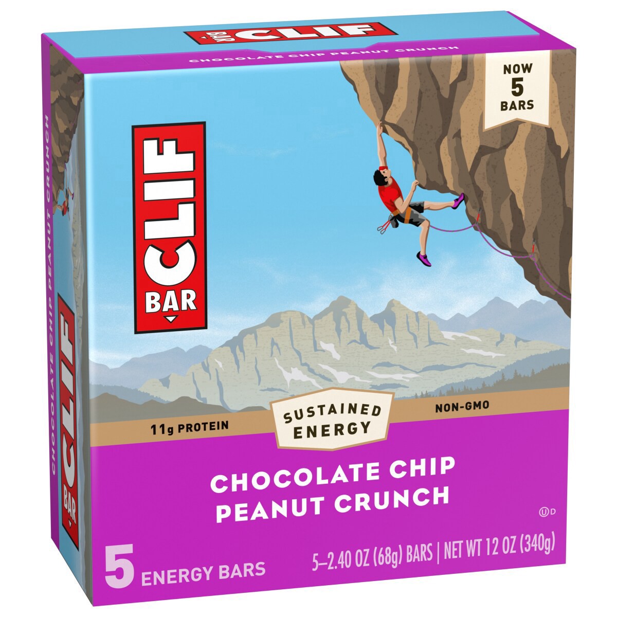 slide 3 of 13, CLIF BAR - Chocolate Chip Peanut Crunch - Made with Organic Oats - Energy Bars - Non-GMO - Plant Based Protein Bars (5 Pack), 12 oz