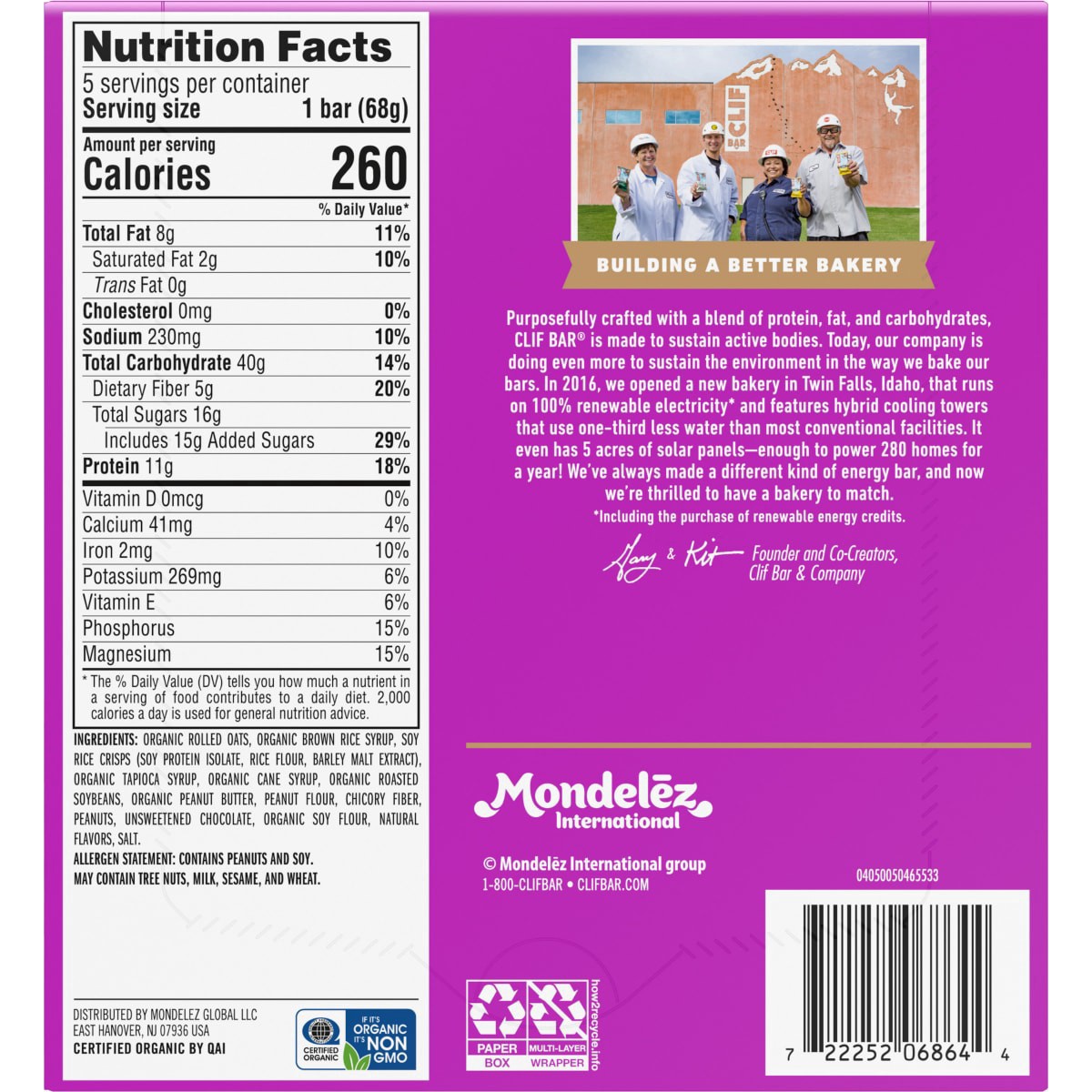 slide 6 of 13, CLIF BAR - Chocolate Chip Peanut Crunch - Made with Organic Oats - Energy Bars - Non-GMO - Plant Based Protein Bars (5 Pack), 12 oz