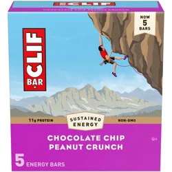 CLIF BAR - Energy Protein Bars - Chocolate Chip Peanut Crunch - Made with Organic Oats - Energy Bars - Non-GMO - (5 Pack)