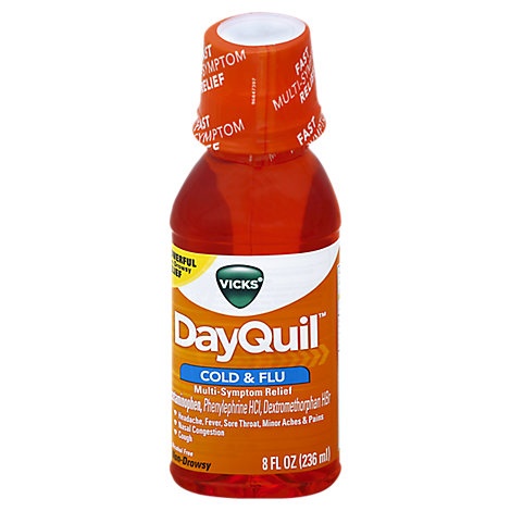 slide 1 of 1, Vicks Dayquil Cold & Flu Relief Multi Symptom Syrup Non Drowsy, 8 fl oz