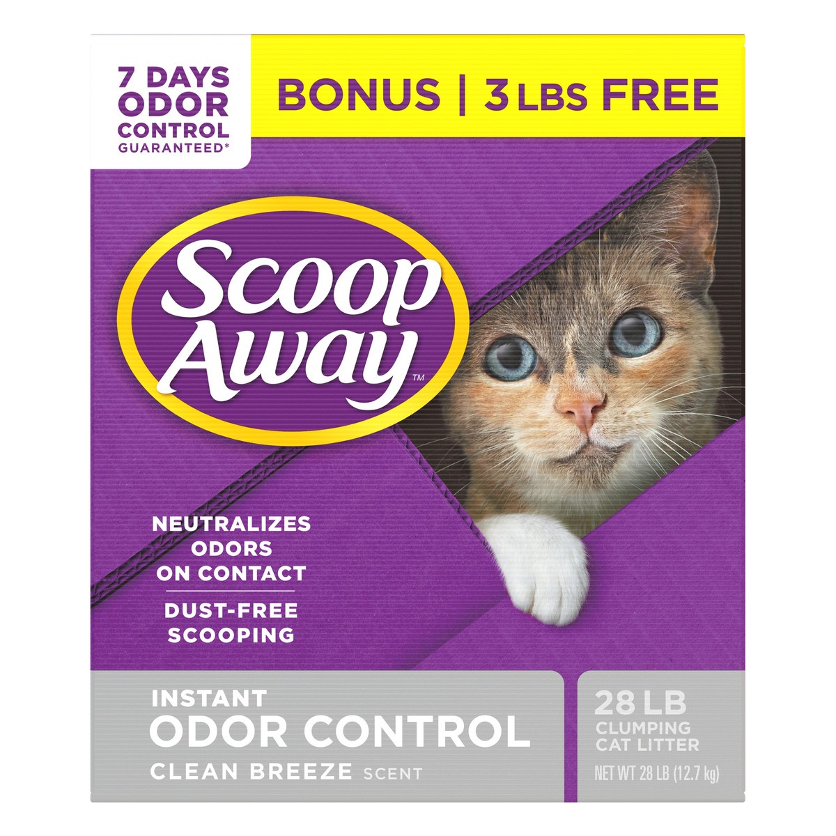 slide 6 of 9, Scoop Away Instant Odor Control Clean Breeze Scent Clumping Cat Litter 28 lb, 28 lb