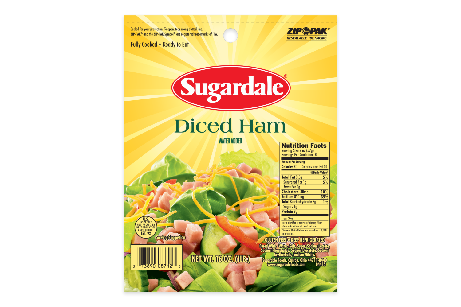 slide 1 of 1, Sugardale Water Added Diced Ham 16 oz, 16 oz