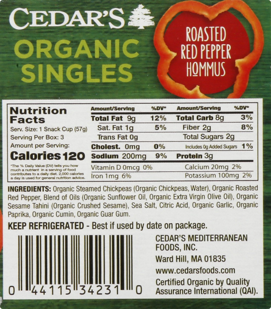 slide 10 of 10, Cedar's Organic Roasted Red Pepper Hummus Singles, 6 oz