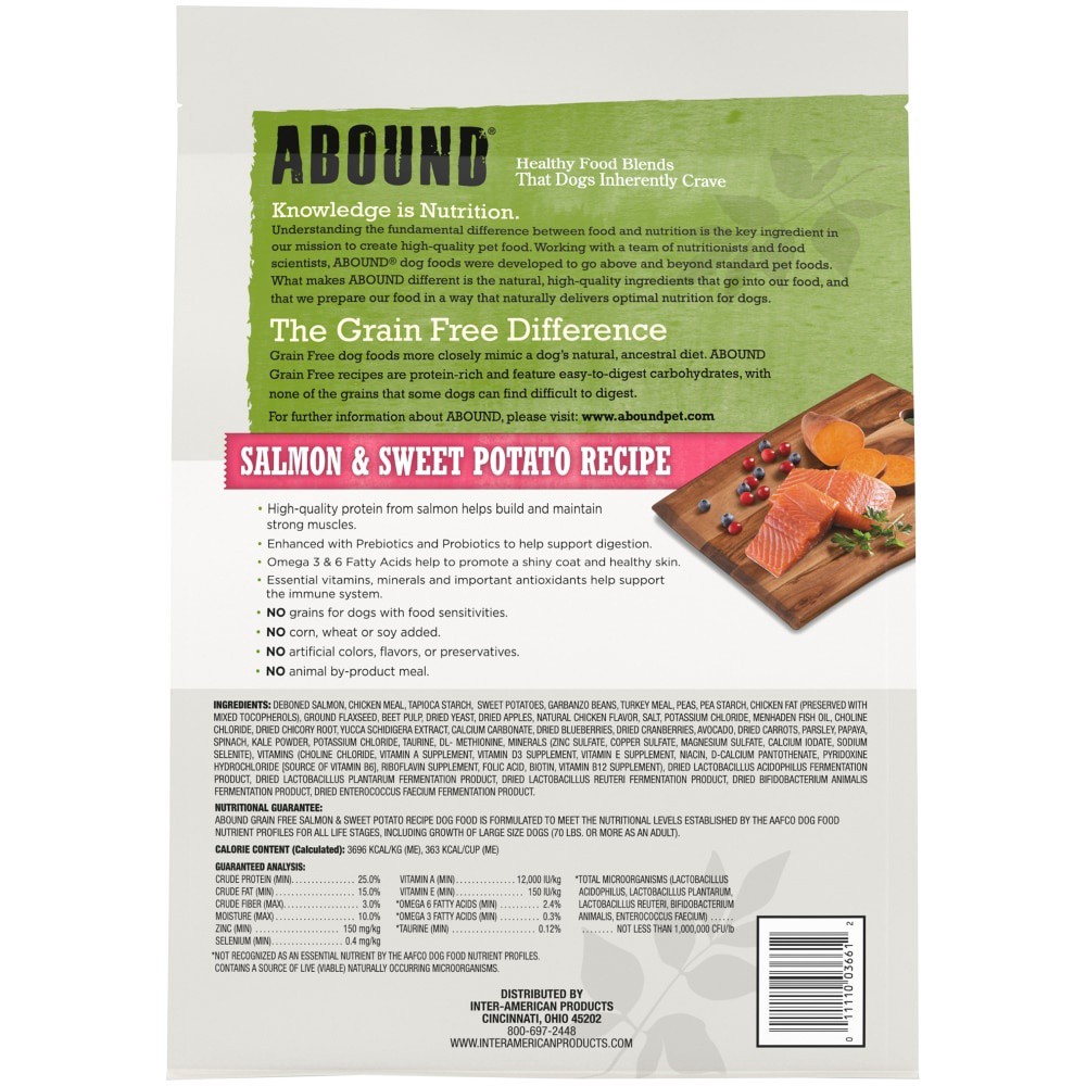 slide 3 of 6, Abound Grain Free Salmon Sweet Potato Recipe Adult Dog Food, 4 lb
