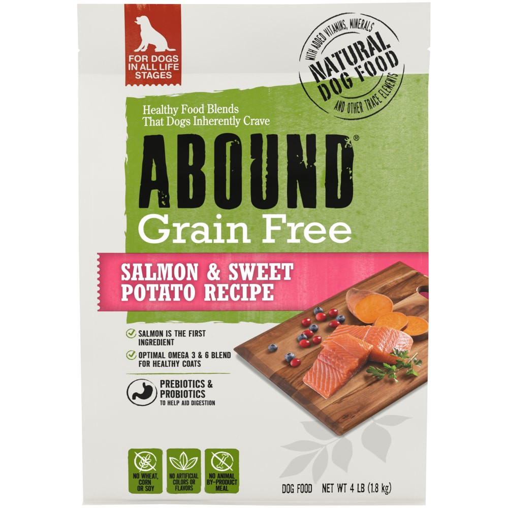 slide 1 of 6, Abound Grain Free Salmon Sweet Potato Recipe Adult Dog Food, 4 lb