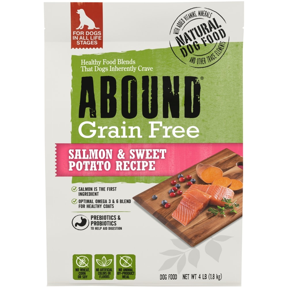 slide 1 of 1, Abound Grain Free Salmon Sweet Potato Recipe Adult Dog Food, 4 lb