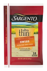 Sargento Ultra Thin Natural Swiss Sliced Cheese, 18 Slices, 6.84 oz