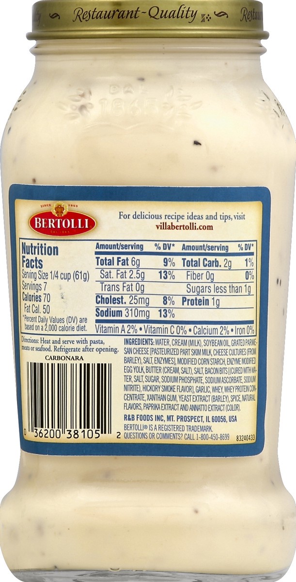 slide 6 of 6, Bertolli Carbonara Pasta Sauce, 15 oz