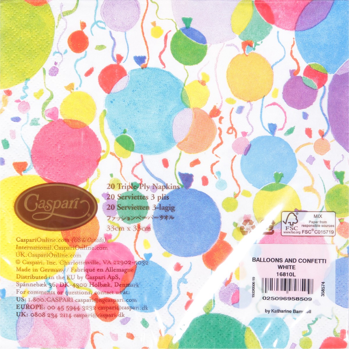 slide 11 of 12, Caspari Triple-Ply White Balloons and Confetti Napkins 20 ea, 20 ct