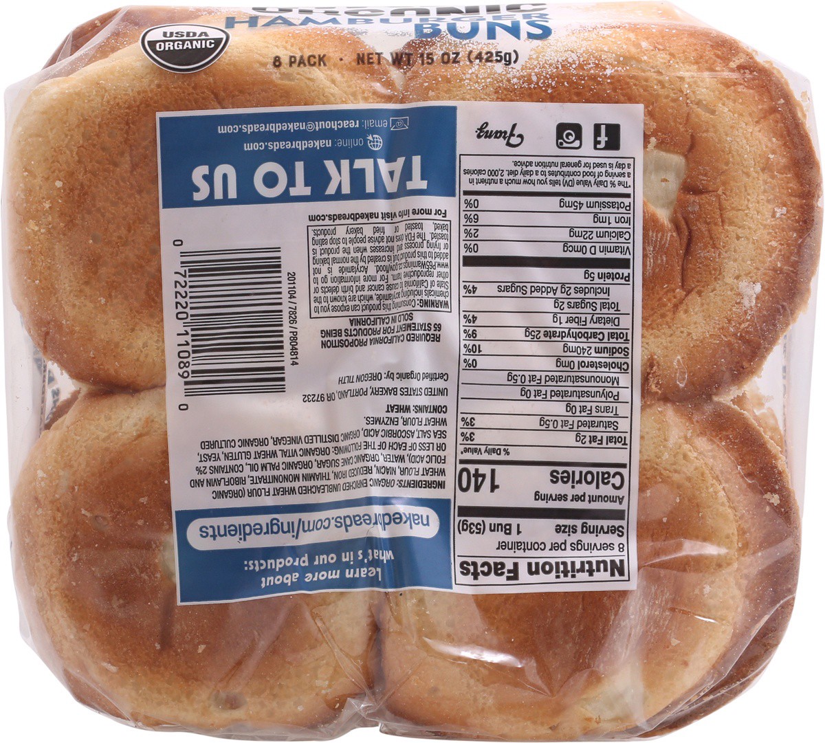 slide 2 of 9, Naked Bread Organic Hamburger Buns 8 ea Bag, 8 ct