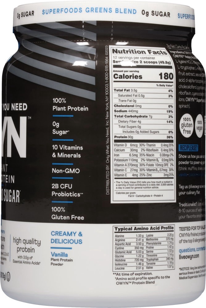 slide 2 of 4, OWYN Elite Pro Zero Sugar Vanilla Plant Protein 1.32 lb, 1.32 lb