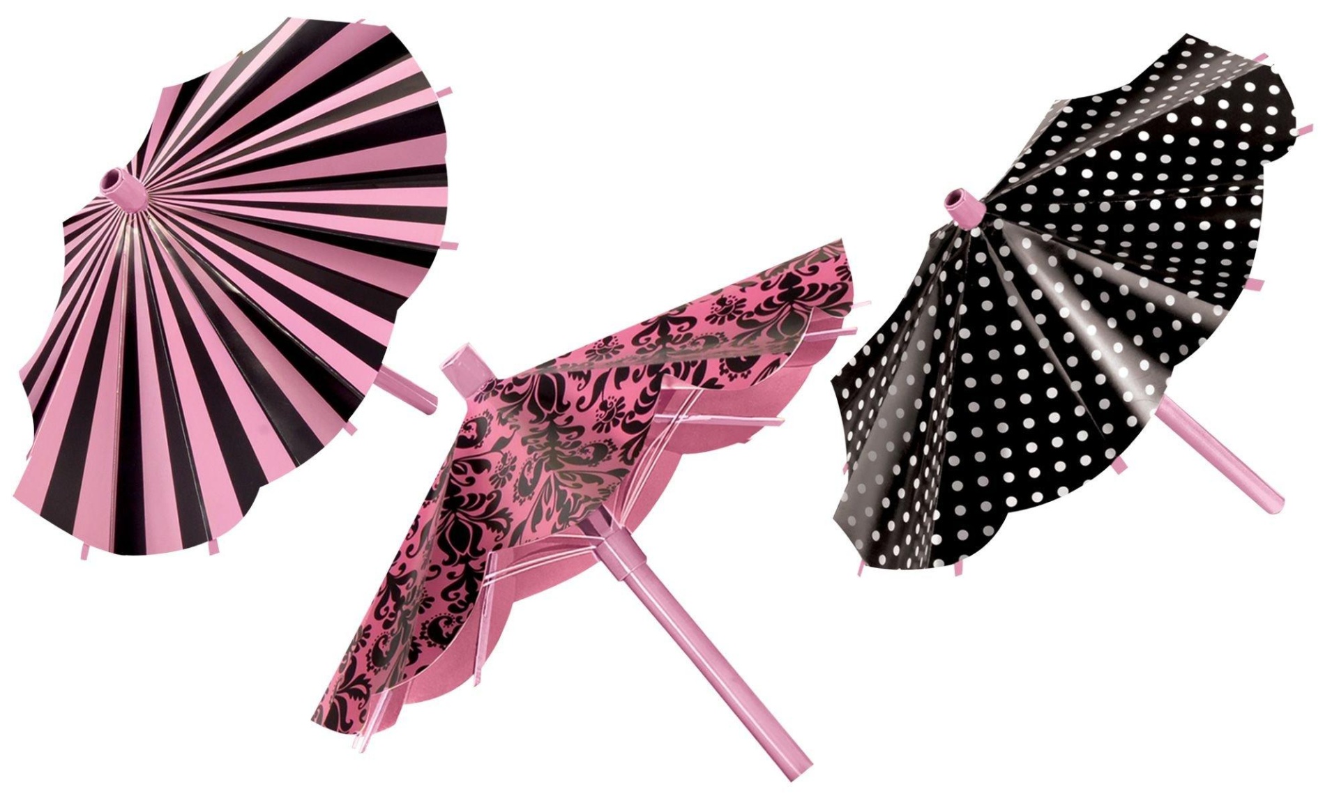 slide 1 of 1, Party City Pink & Black Parasol Decorations, 3 ct