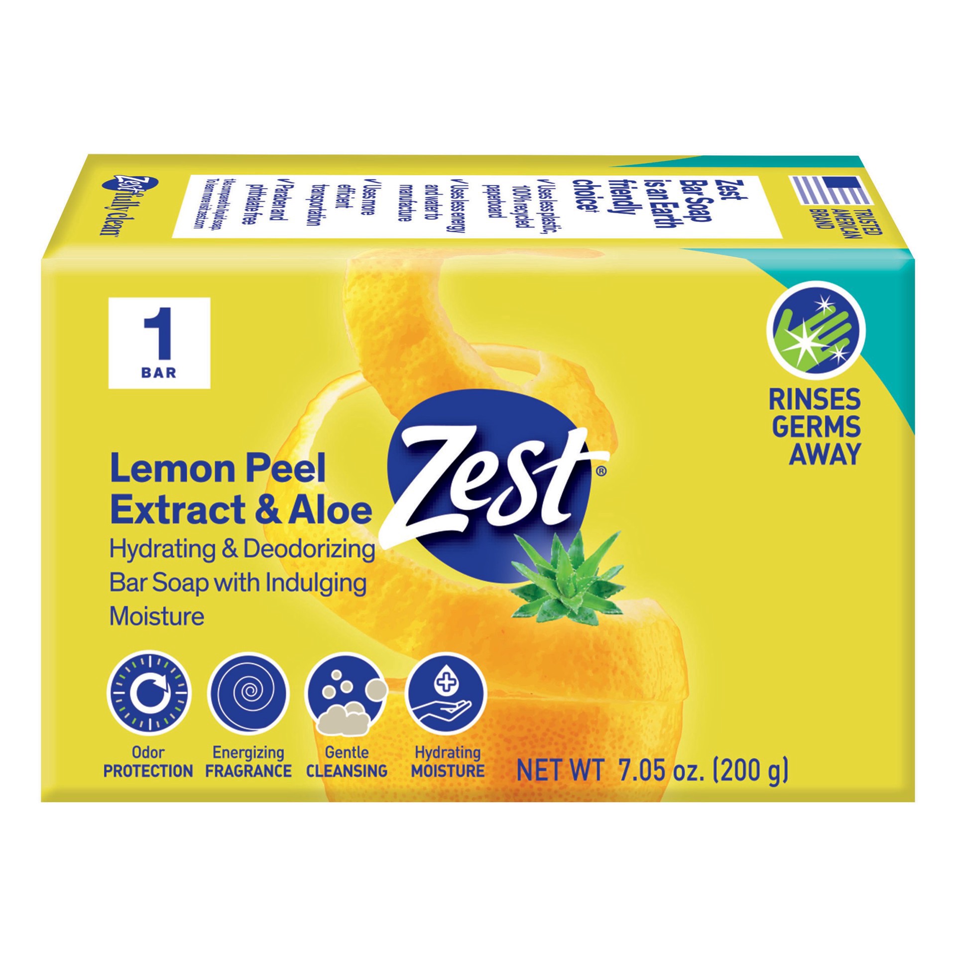 slide 1 of 1, Zest Bar Soap - Lemon Peel Extract & Aloe, 7 oz