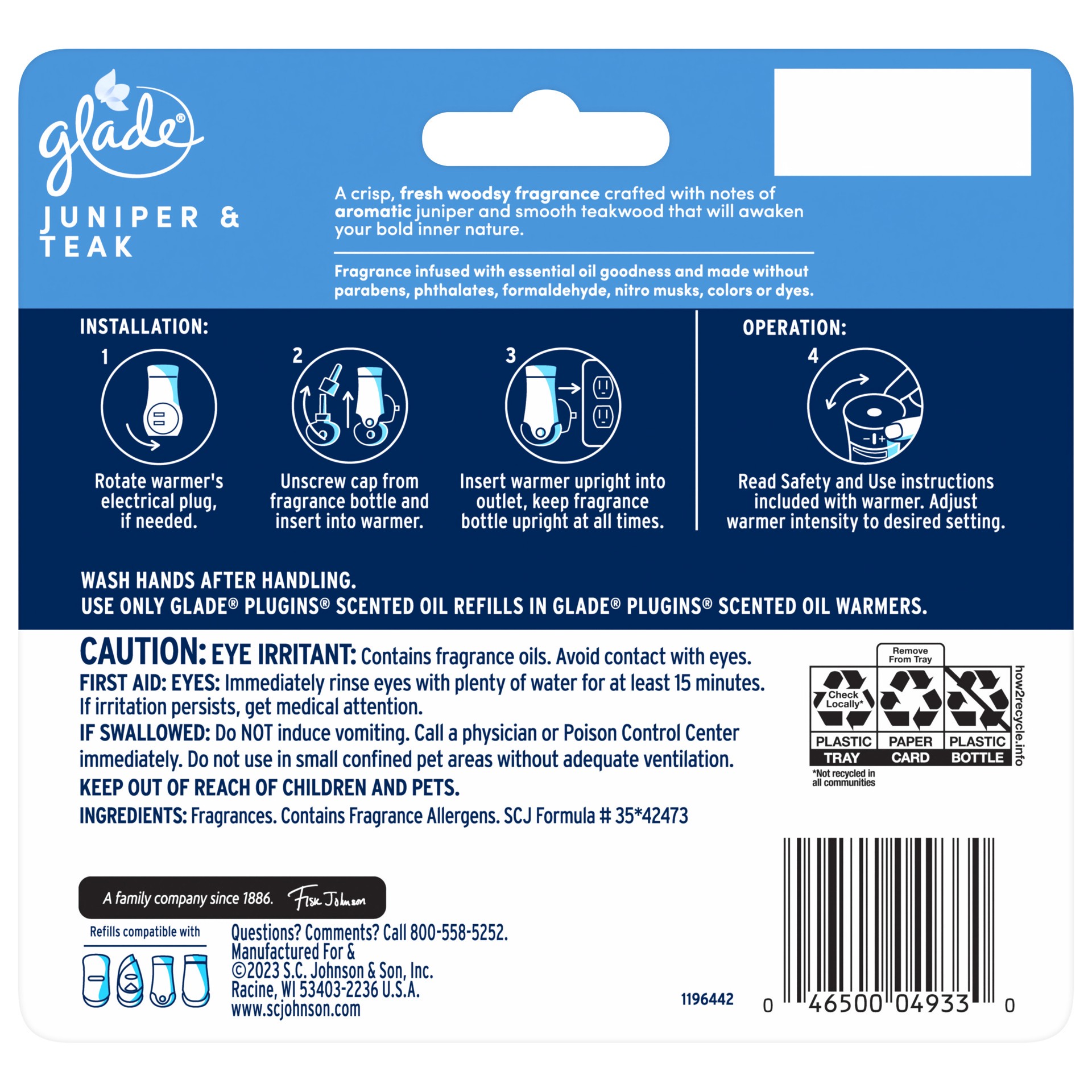 slide 3 of 4, Glade PlugIns Fresh Juniper Teak Scented Oil Refills 5 - 0.67 fl oz Refills, 3.35 fl oz