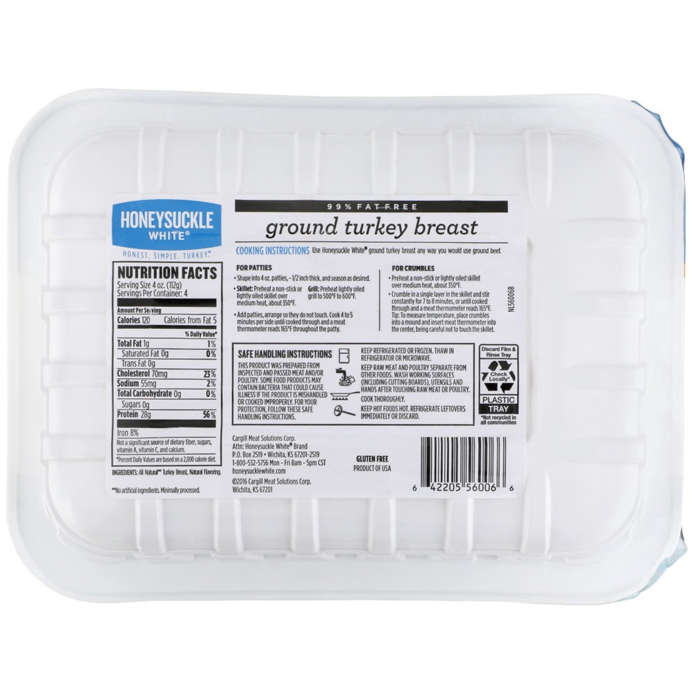slide 2 of 7, Honeysuckle White 99% Fat Free Ground Turkey Breast Tray, 16 oz