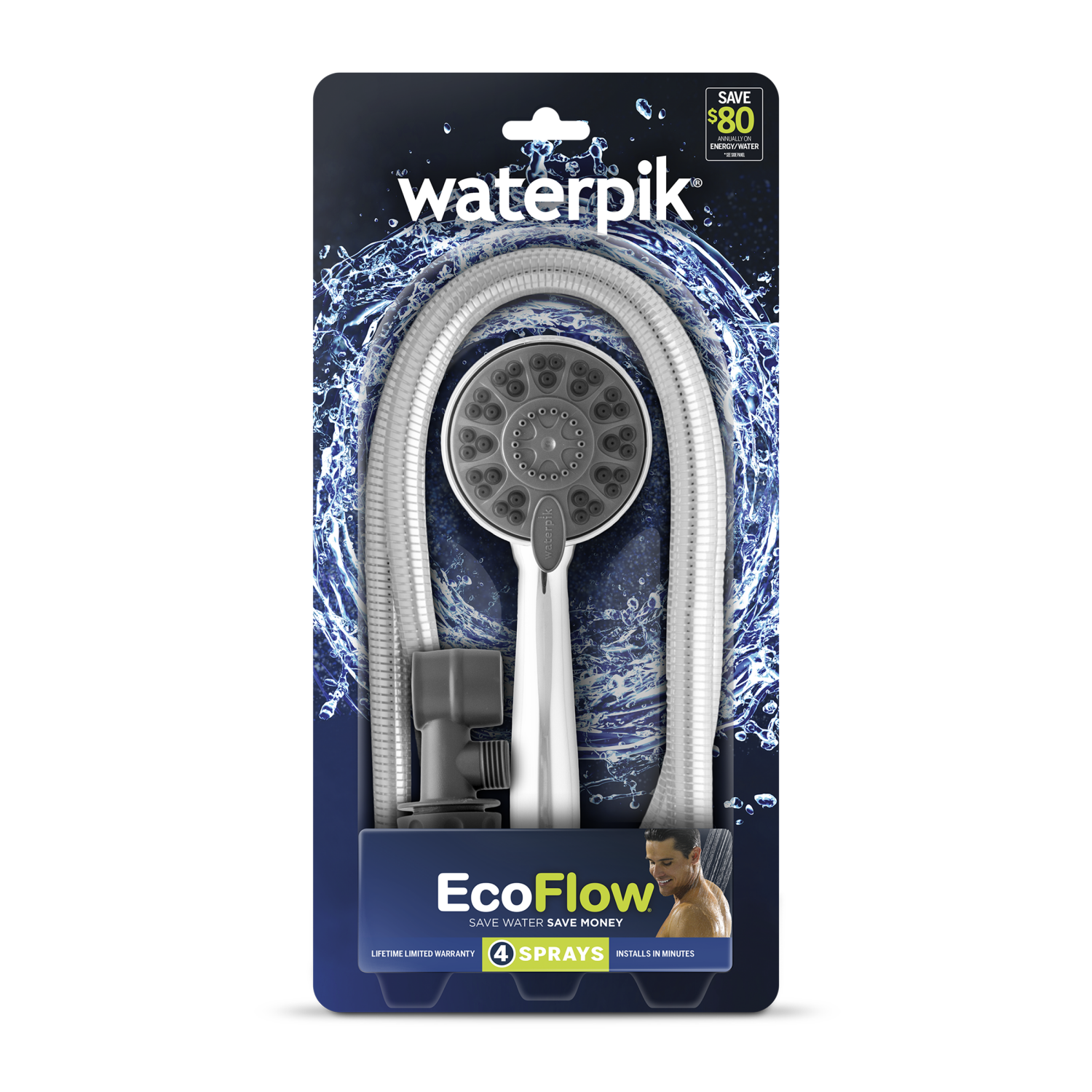 slide 3 of 8, Waterpik EcoFlow Hand Held Shower Head 4-mode Chrome- Waterpik, 1 ct