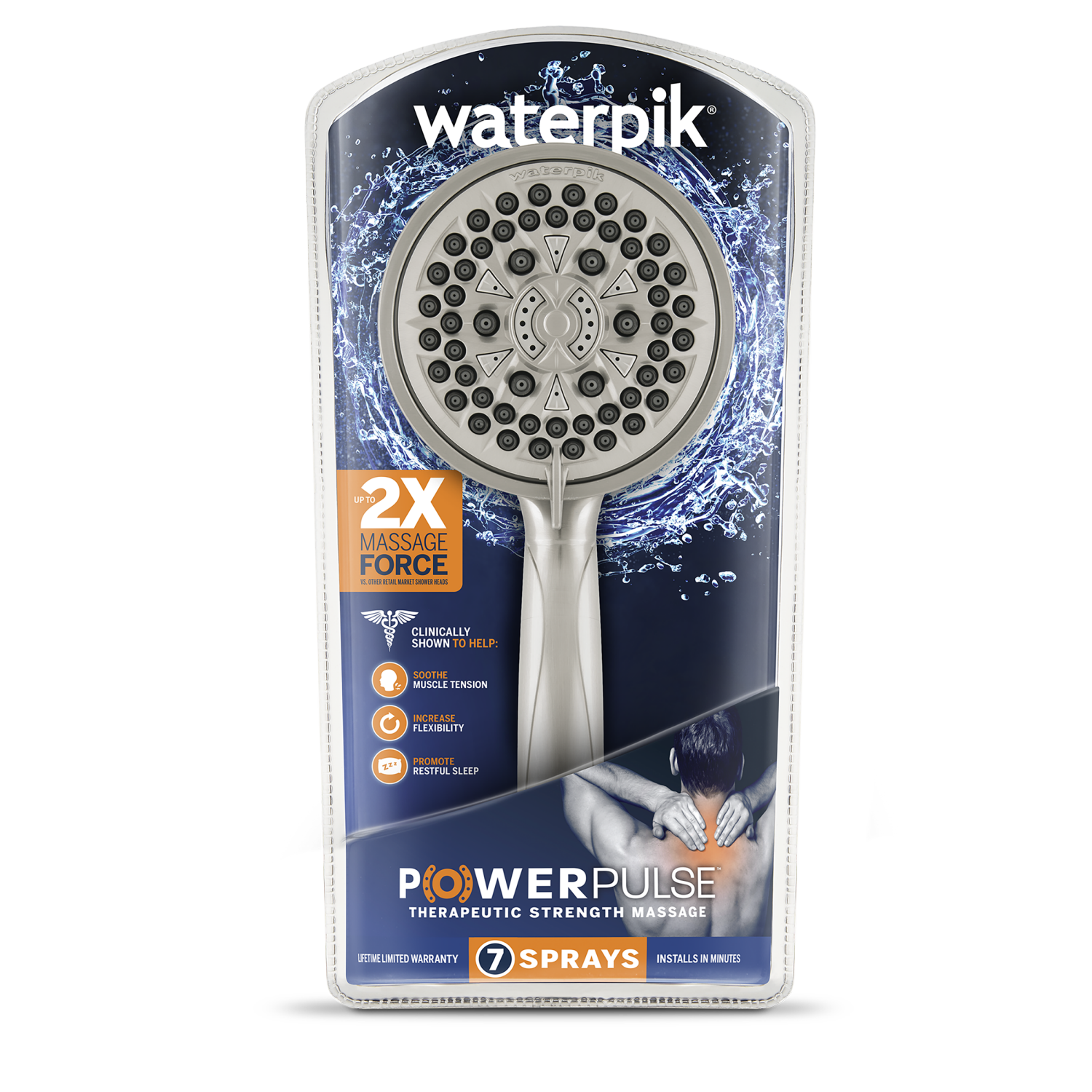 slide 8 of 8, Waterpik 7 Mode Power Pulse Hand Held Single Shower Head Brushed Nickel - Waterpik, 1 ct