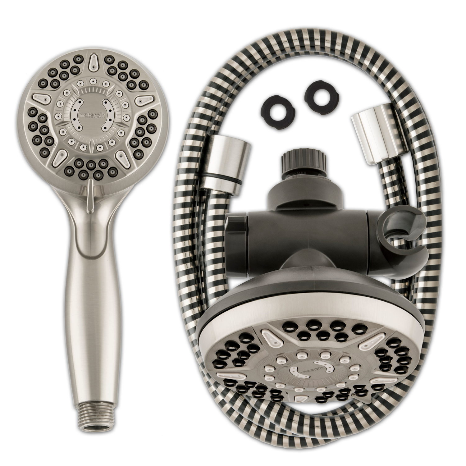 slide 2 of 8, Waterpik 6+6 Power Pulse Dual Shower Head Brushed Nickel - Waterpik, 1 ct