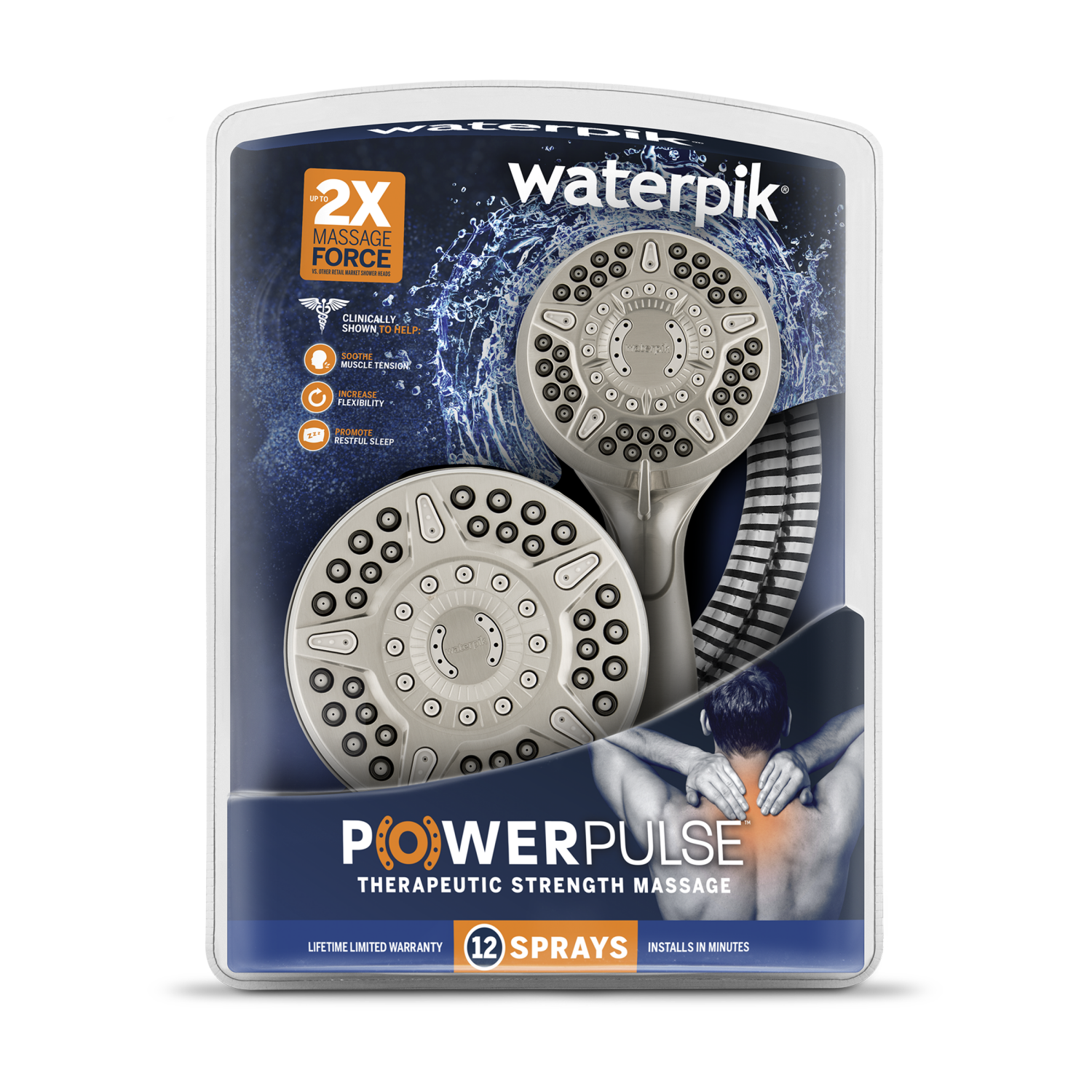 slide 3 of 8, Waterpik 6+6 Power Pulse Dual Shower Head Brushed Nickel - Waterpik, 1 ct