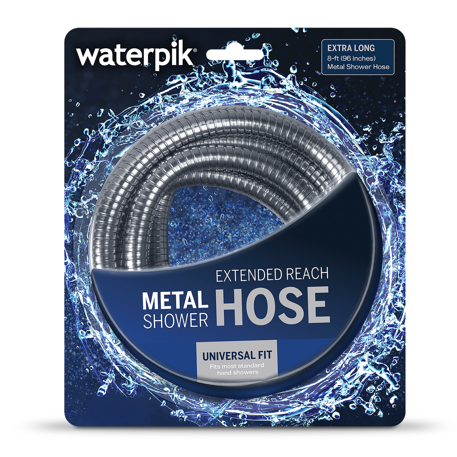 slide 3 of 8, Waterpik Extra-Long Metal Shower Hose, Chrome, 8 ft