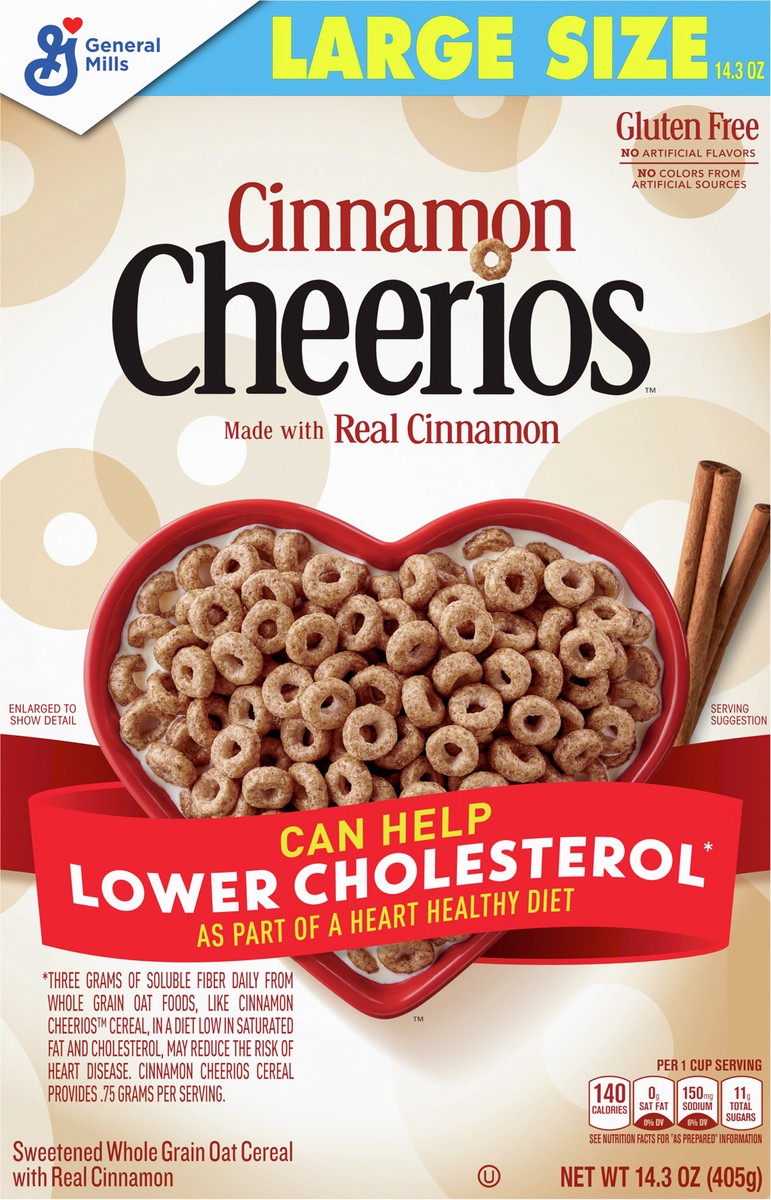 slide 6 of 9, Cinnamon Cheerios, Heart Healthy Cereal, 14.3 OZ Large Size Box, 14.3 oz