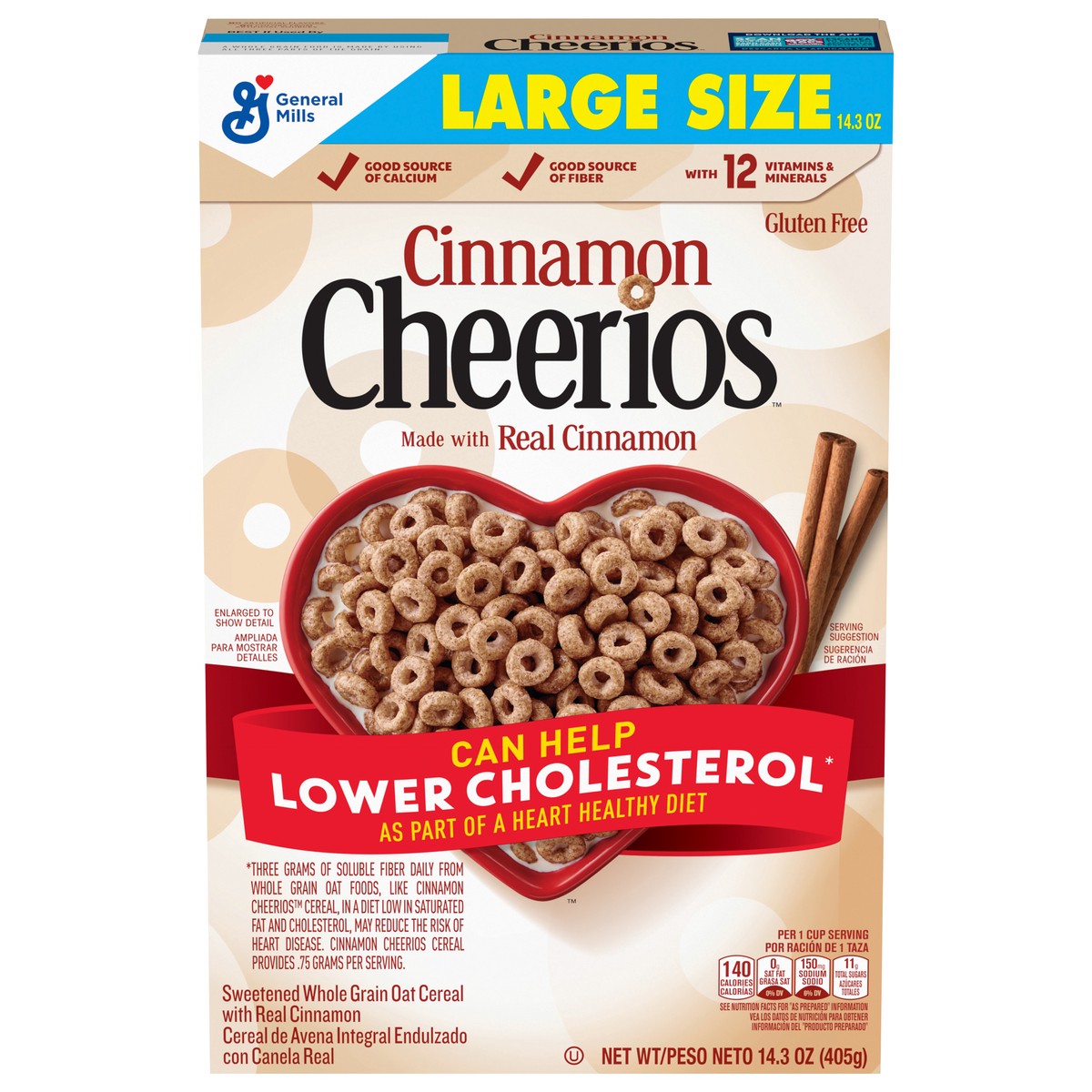 slide 1 of 9, Cheerios Cinnamon Cheerios, Heart Healthy Cereal, Large Size, 14.3 OZ, 14.3 oz