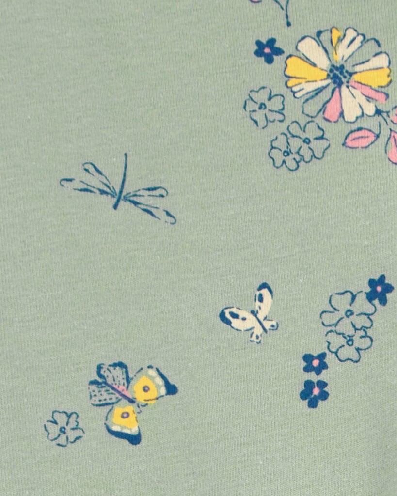 slide 2 of 3, Oshkosh Toddler Floral Print Stretch Leggings Green 4T, 1 ct