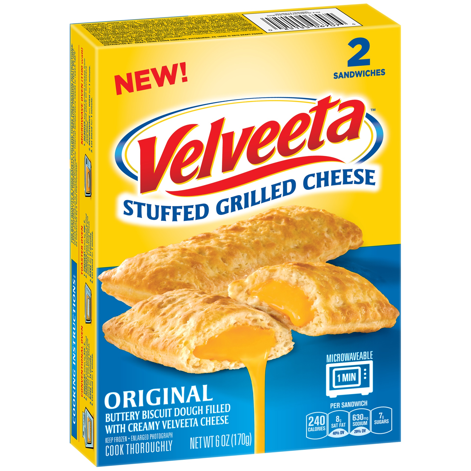 slide 2 of 6, Velveeta Original Stuffed Grilled Cheese Sandwiches with Biscuit Dough & Velvetta Cheese Frozen Snacks, 6 oz