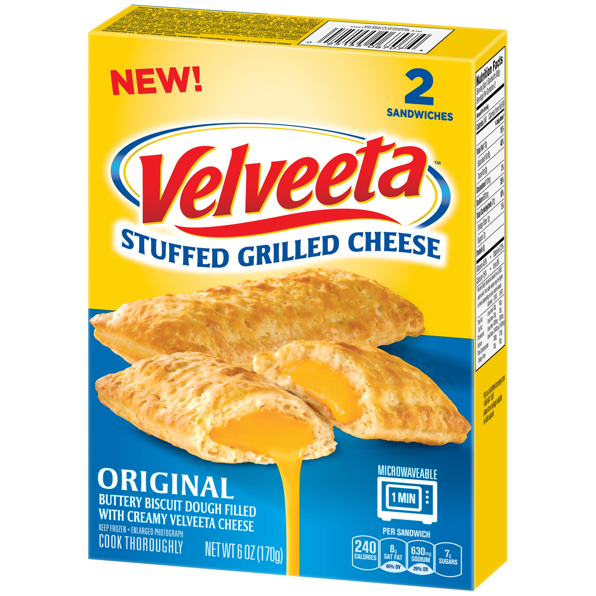 slide 3 of 6, Velveeta Original Stuffed Grilled Cheese Sandwiches with Biscuit Dough & Velvetta Cheese Frozen Snacks, 6 oz