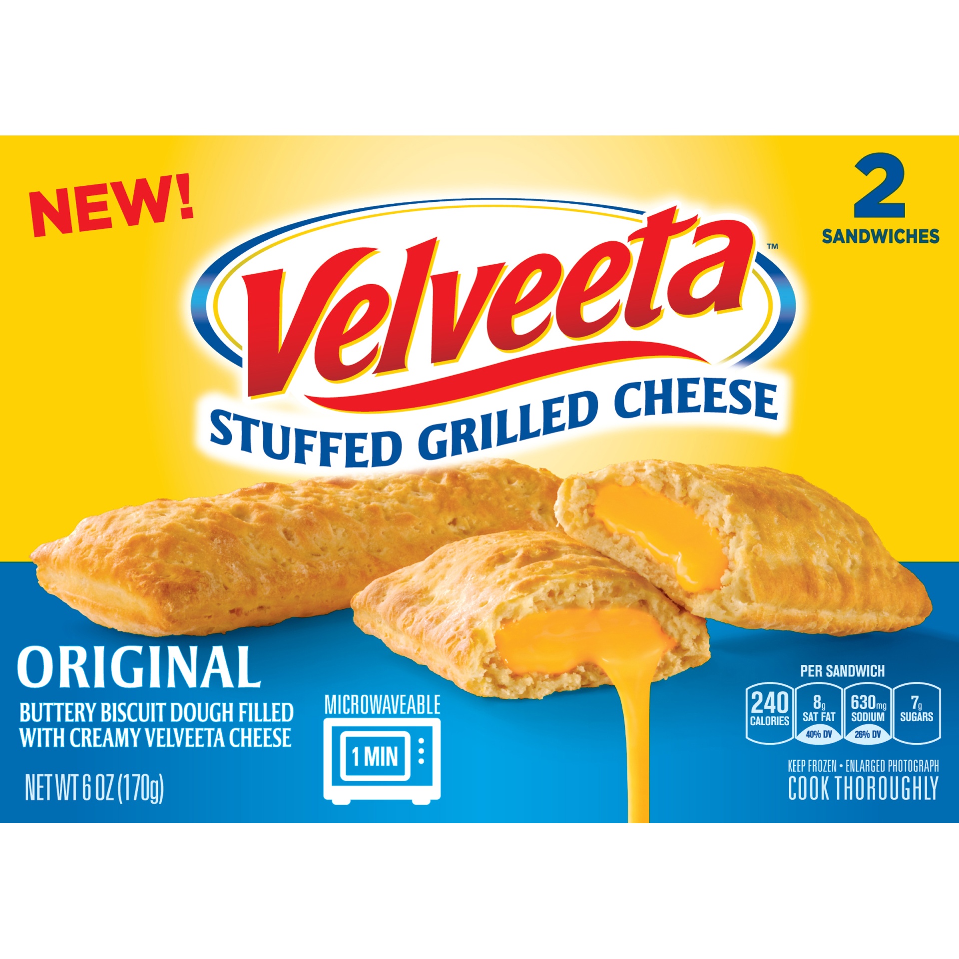 slide 4 of 6, Velveeta Original Stuffed Grilled Cheese Sandwiches with Biscuit Dough & Velvetta Cheese Frozen Snacks, 6 oz