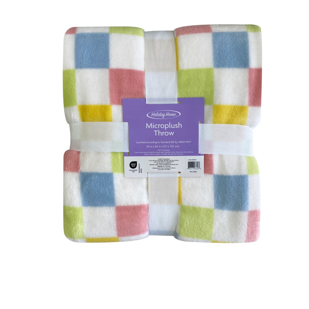 slide 2 of 2, Holiday Home® Easter Microplush Throw - Checker Multi, 50 in x 60 in