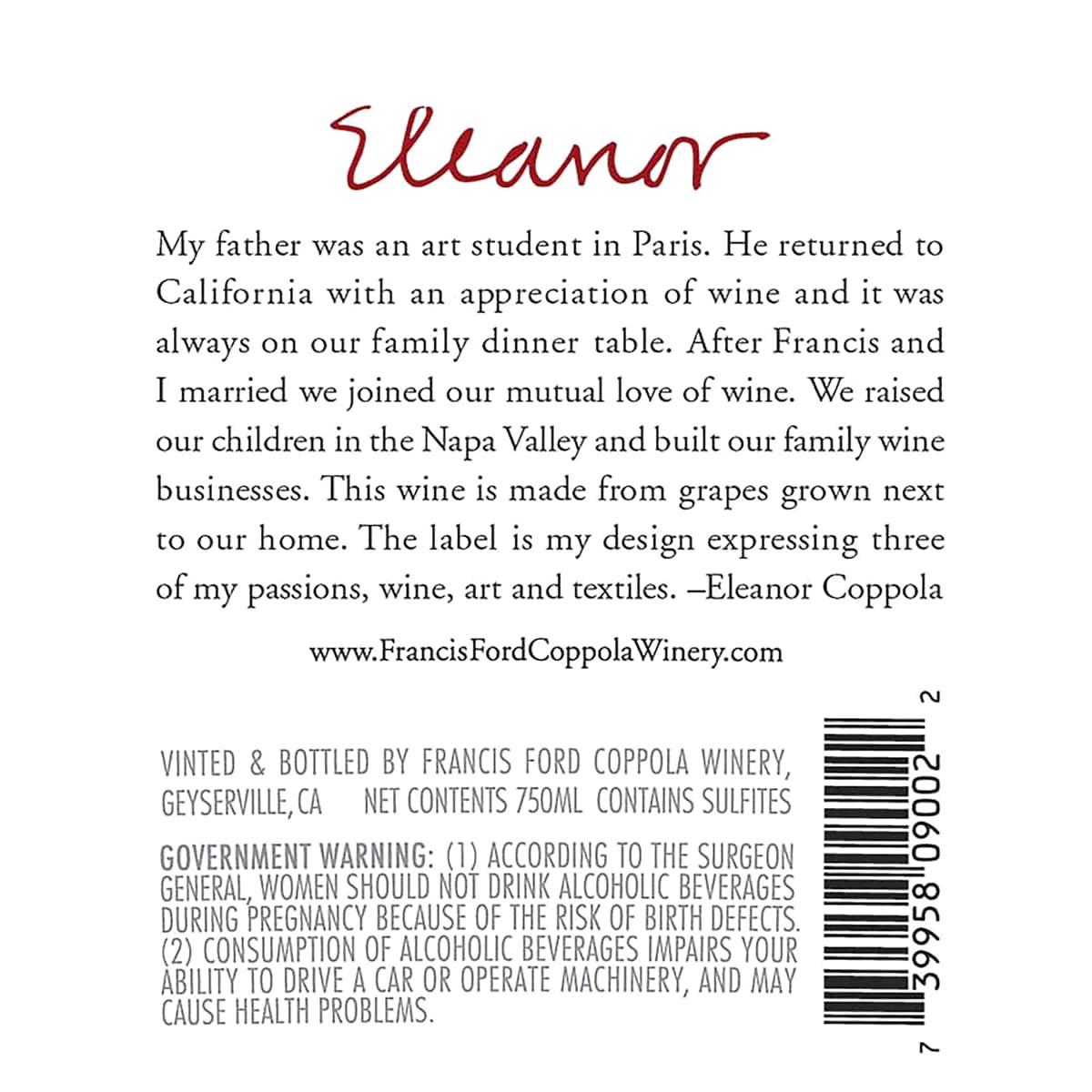 slide 2 of 2, Eleanor Red Wine, 750 ml