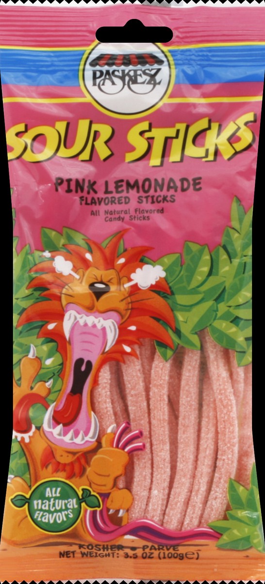 slide 3 of 3, Paskesz Pink Lemonade Sour Sticks, 3 oz