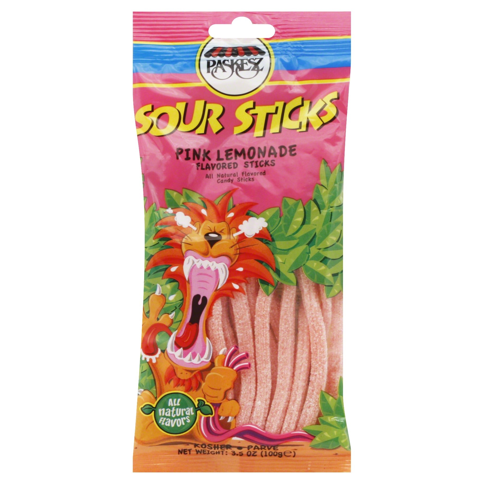 slide 1 of 1, Paskesz Pink Lemonade Sour Sticks, 3 oz