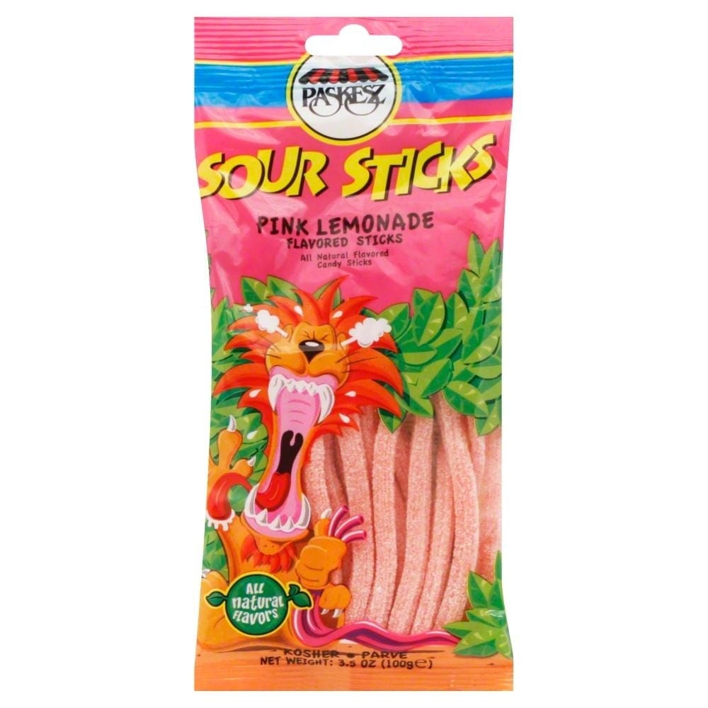 slide 1 of 1, Paskesz Pink Lemonade Sour Sticks, 3 oz