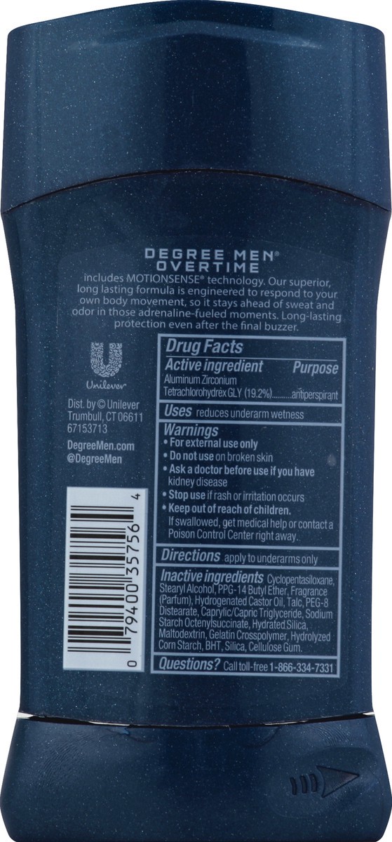 slide 6 of 6, Degree Men Motion Sense Overtime Antiperspirant & Deodorant, 2.7 oz