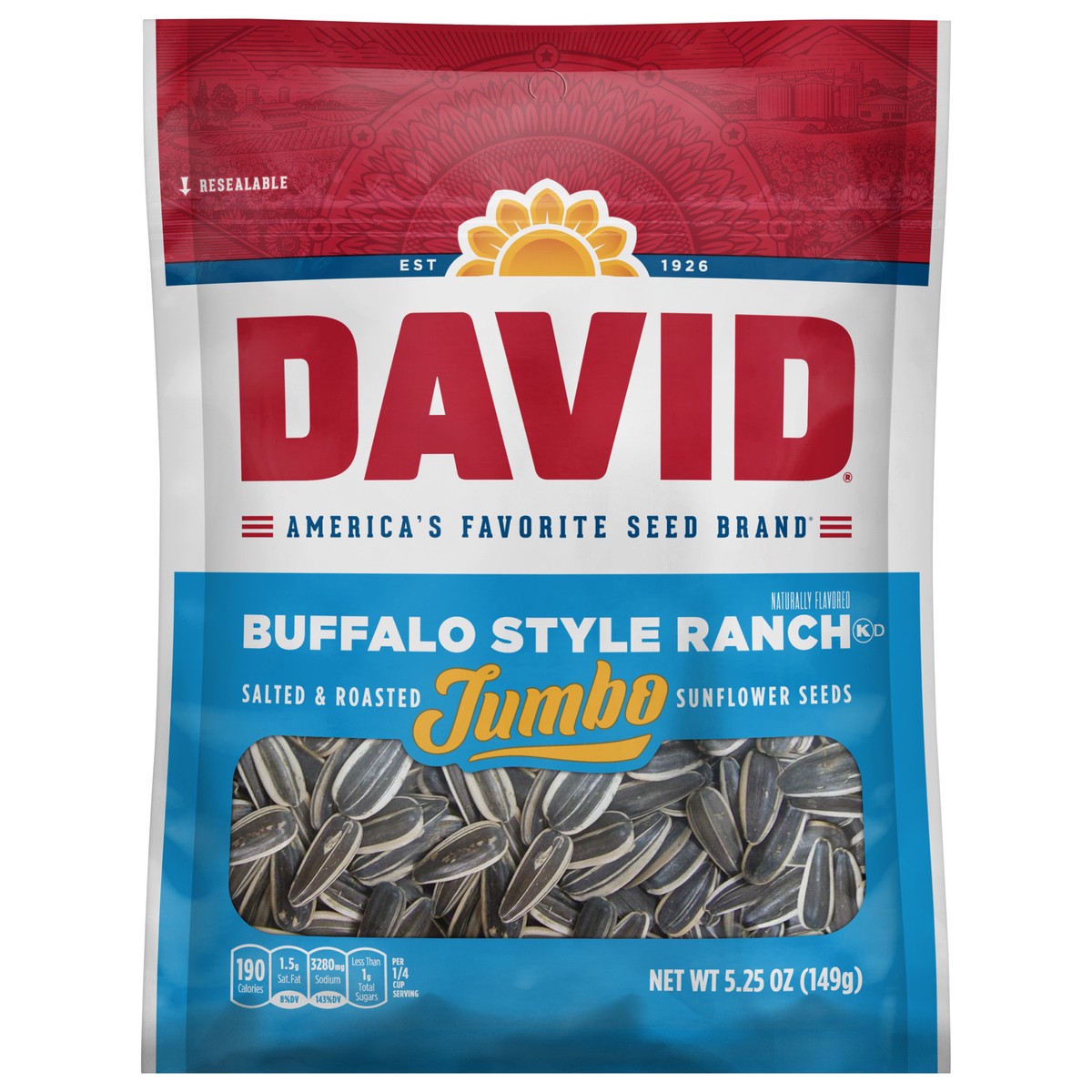 slide 1 of 8, DAVID Jumbo Buffalo Style Ranch Sunflower Seeds 5.25 oz, 5.25 oz