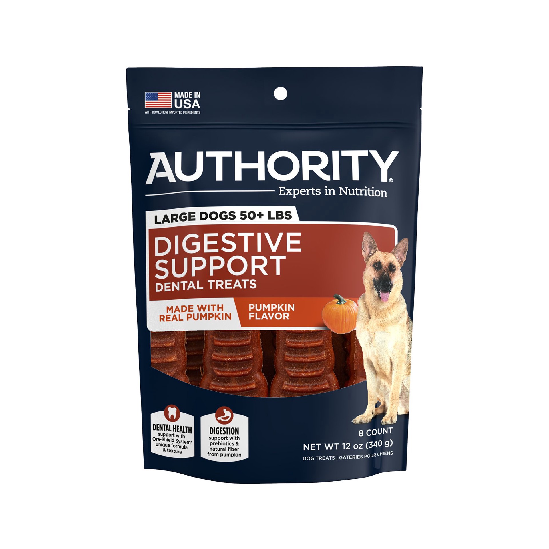 slide 1 of 1, Authority Digestive Support Dog Dental Treat - Pumpkin & Apple, LG