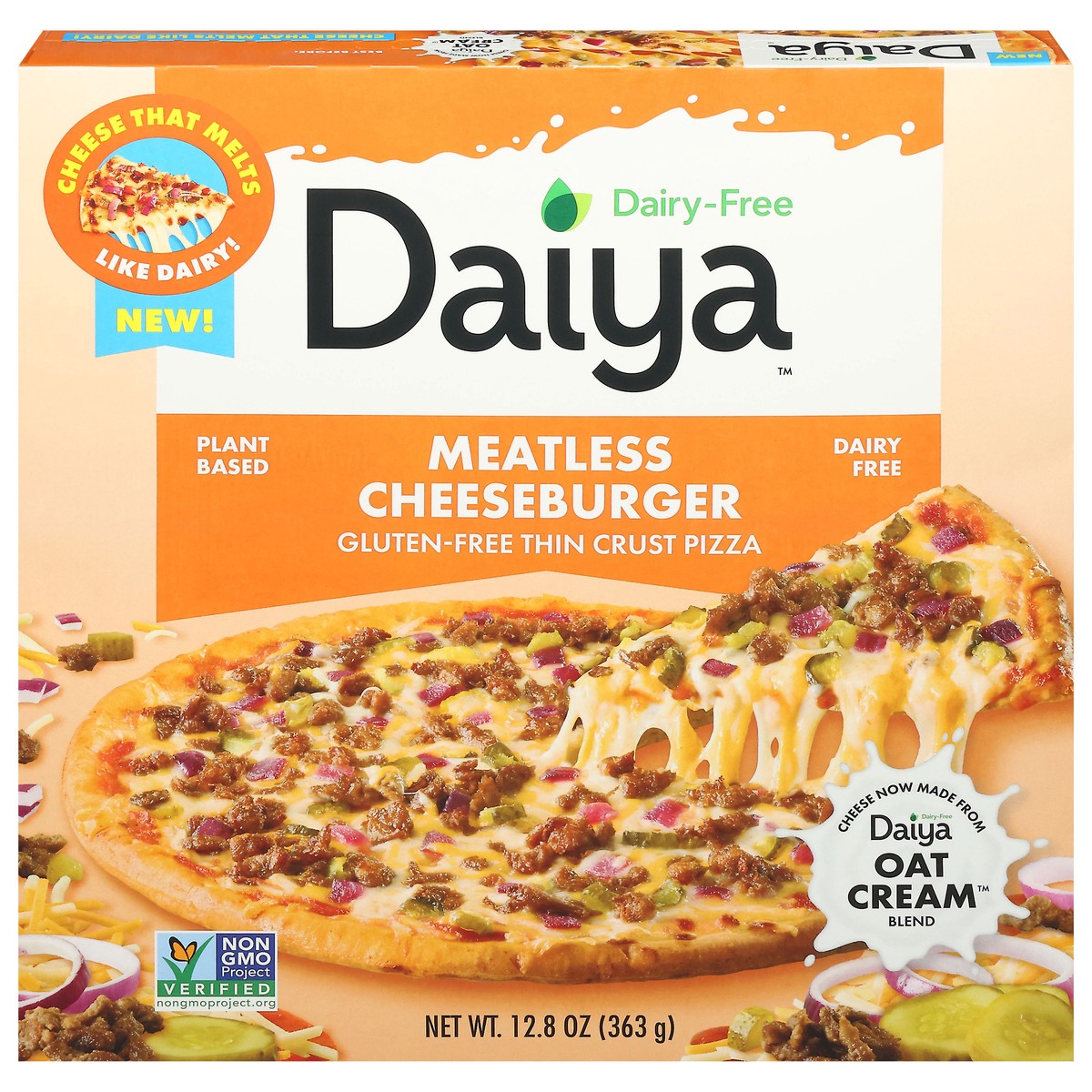 slide 1 of 6, Daiya Gluten-Free Thin Crust Meatless Cheeseburger Pizza 12.8 oz, 12.8 oz