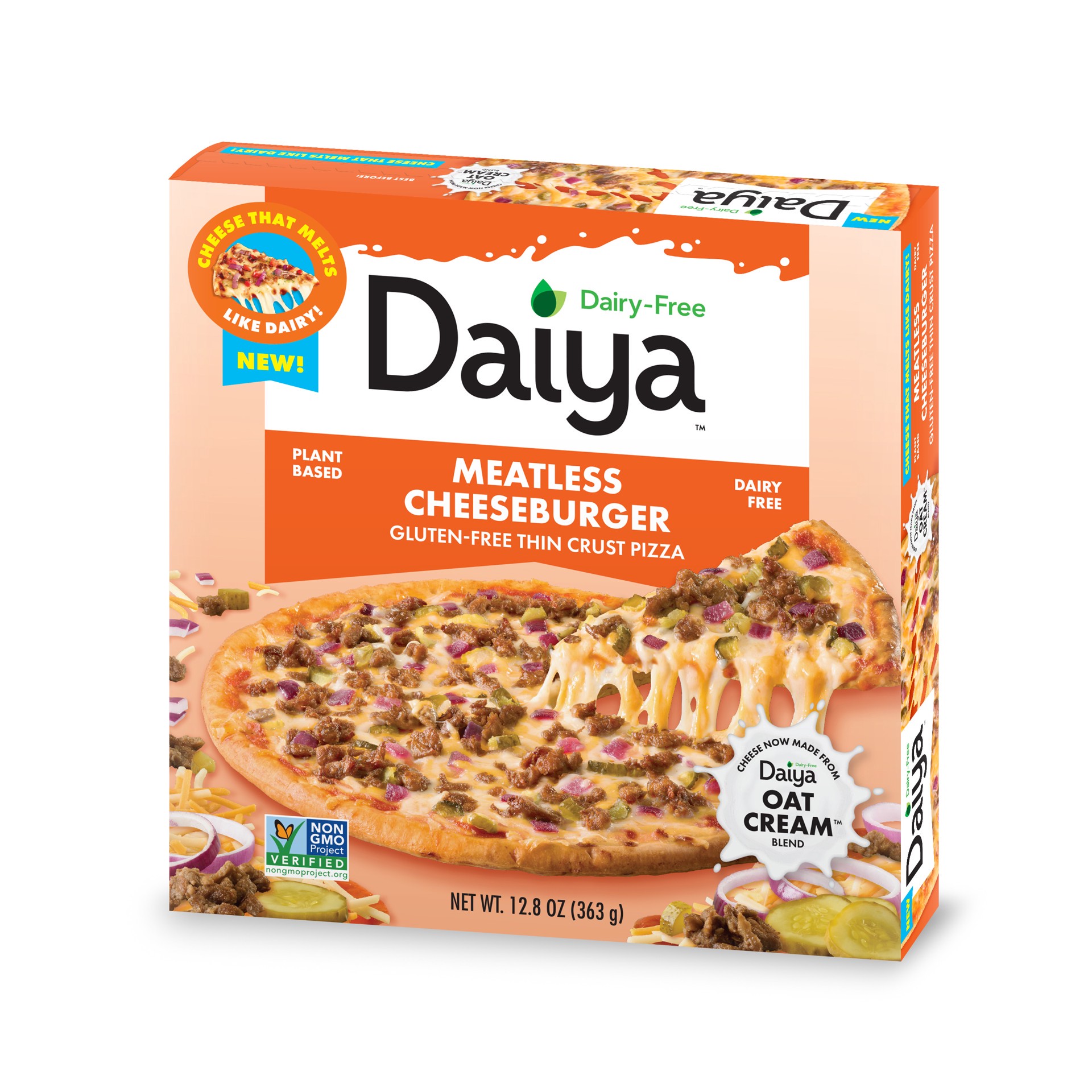 slide 4 of 6, Daiya Gluten-Free Thin Crust Meatless Cheeseburger Pizza 12.8 oz, 12.8 oz