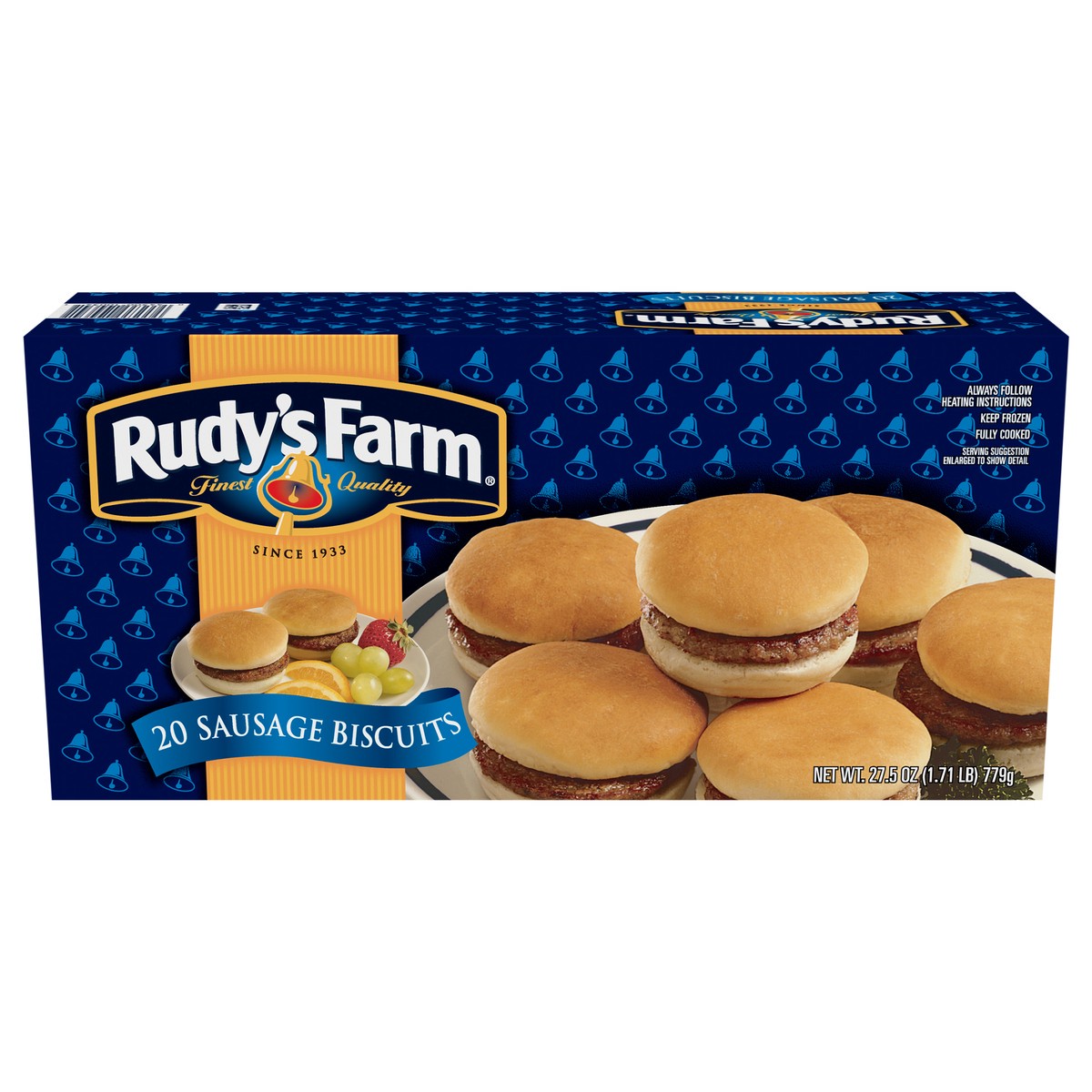 slide 1 of 11, RUDYS FARM Rudy's Farm Sausage Biscuits, 20 Count (Frozen), 779.61 g