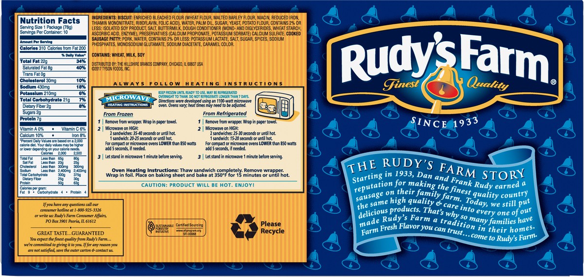 slide 11 of 11, RUDYS FARM Rudy's Farm Sausage Biscuits, 20 Count (Frozen), 779.61 g