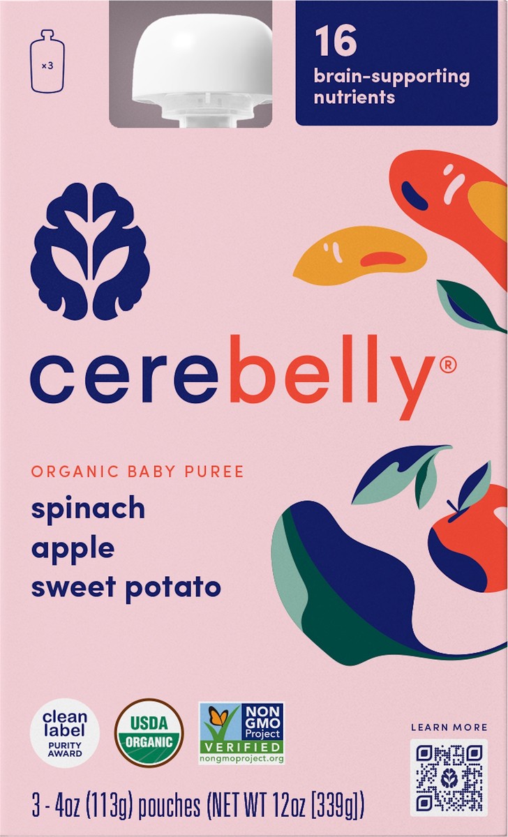 slide 2 of 3, Cerebelly Organic Spinach Apple Sweet Potato, 3 ct