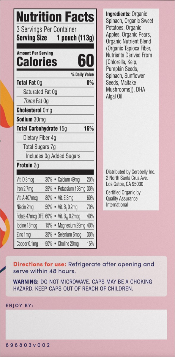slide 3 of 3, Cerebelly Organic Spinach Apple Sweet Potato, 3 ct