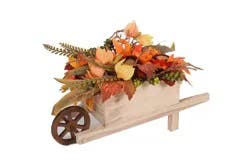 Hd Outdoors Polyester Sunflower In Wooden Cart - Orange