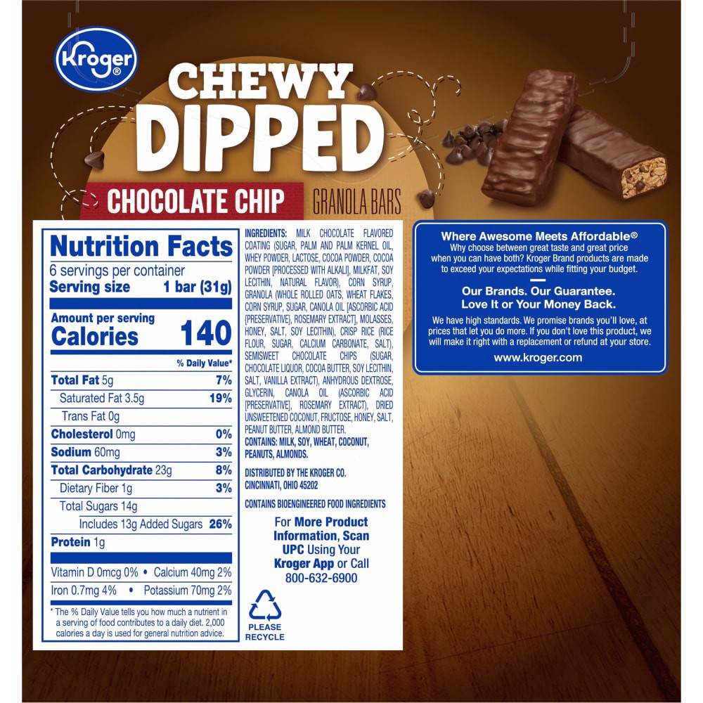 slide 2 of 2, Kroger Chewy Dipped Chocolate Chip Granola Bars, 6 ct; 1.08 oz