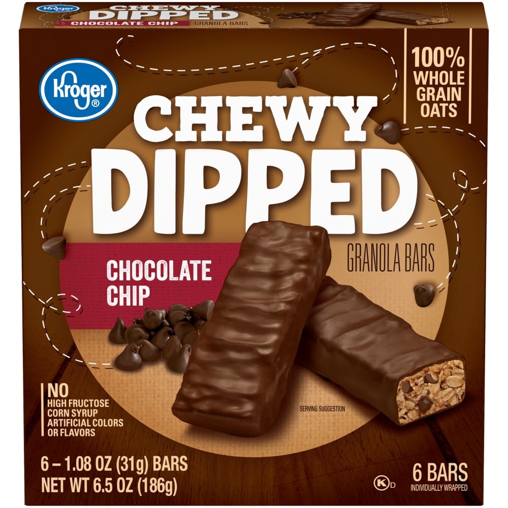 slide 1 of 1, Kroger Chewy Dipped Chocolate Chip Granola Bars, 6 ct; 1.08 oz