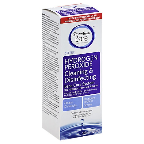 slide 1 of 1, Signature Care Hydrogen Peroxide 3% Lens Care System Cleaning & Disinfecting, 12 fl oz